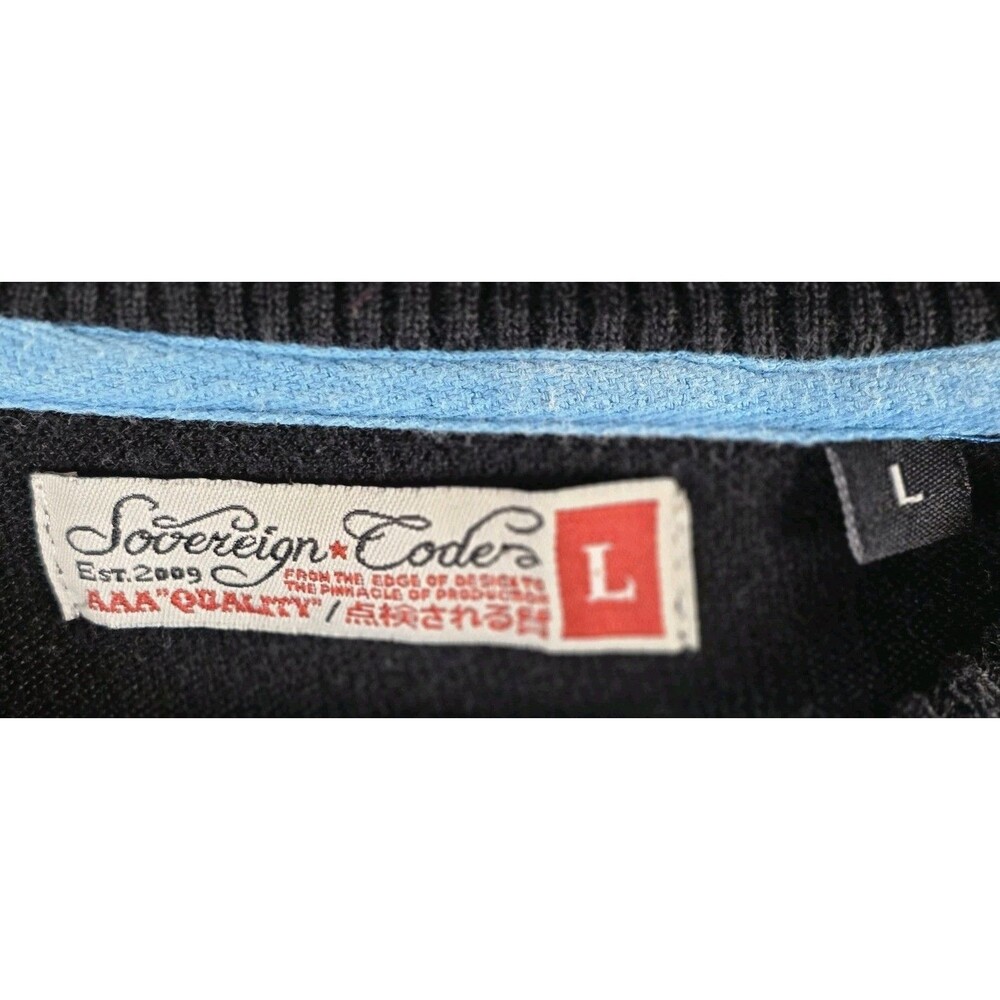 Sovereign Code Men's Large Black Multicolored Checkered Sweater - Picture 3 of 8
